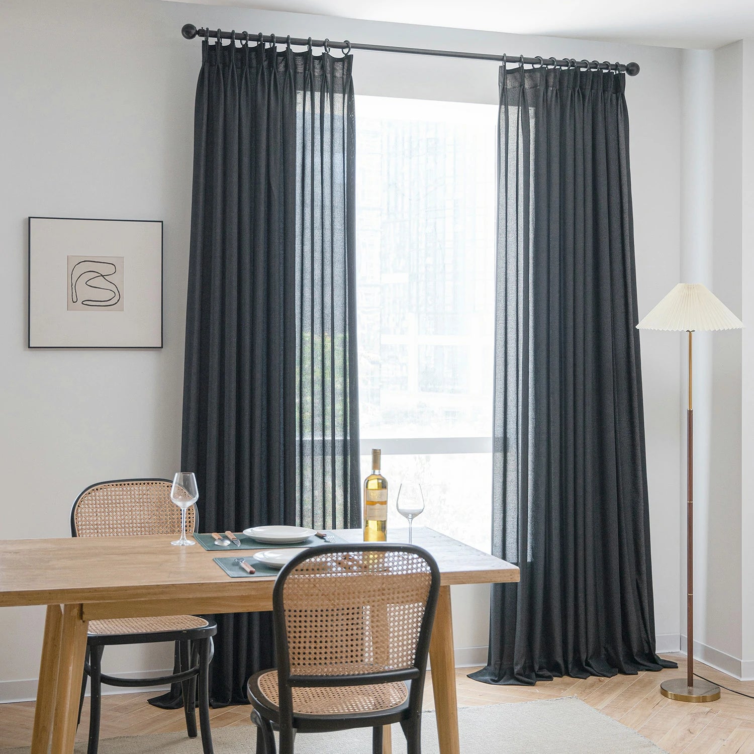 Dandelion Polyester Pinch Pleat Drapery Custom Curtains Blackout Curtain Black