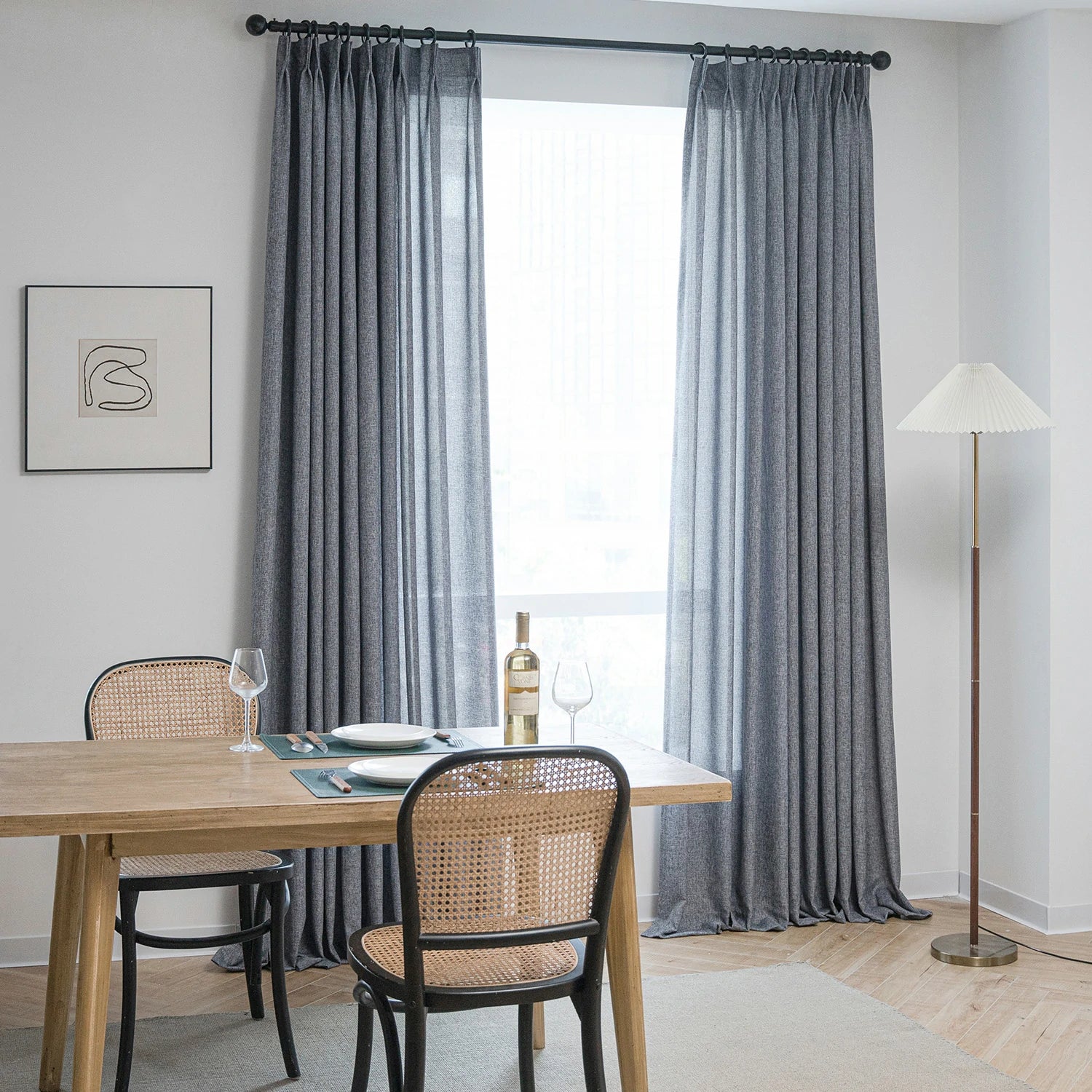 Dandelion Polyester Pinch Pleat Drapery Custom Curtains Blackout Curtain Navy Blue
