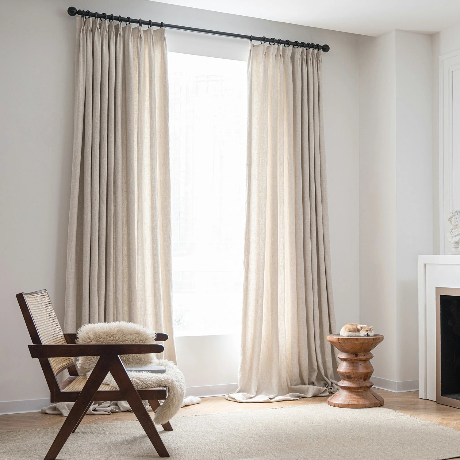 Iris Polyester Pinch Pleat Drapery Custom Curtains Blackout Curtains Flaxen