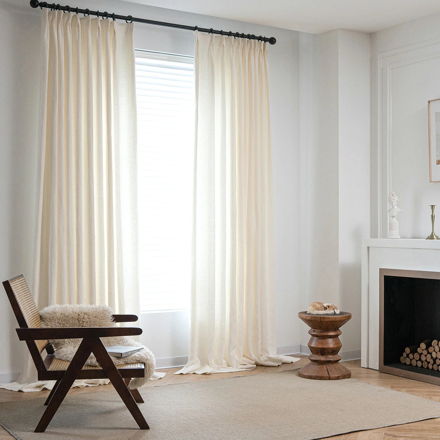 Iris Polyester Pinch Pleat Drapery Custom Curtains Blackout Curtains Ivory White