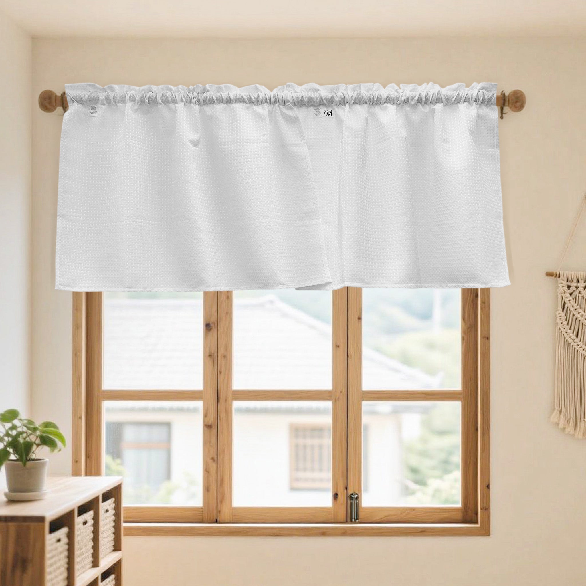 Waffle Weave Textured Fabric Rod Pocket Window Tier Pair