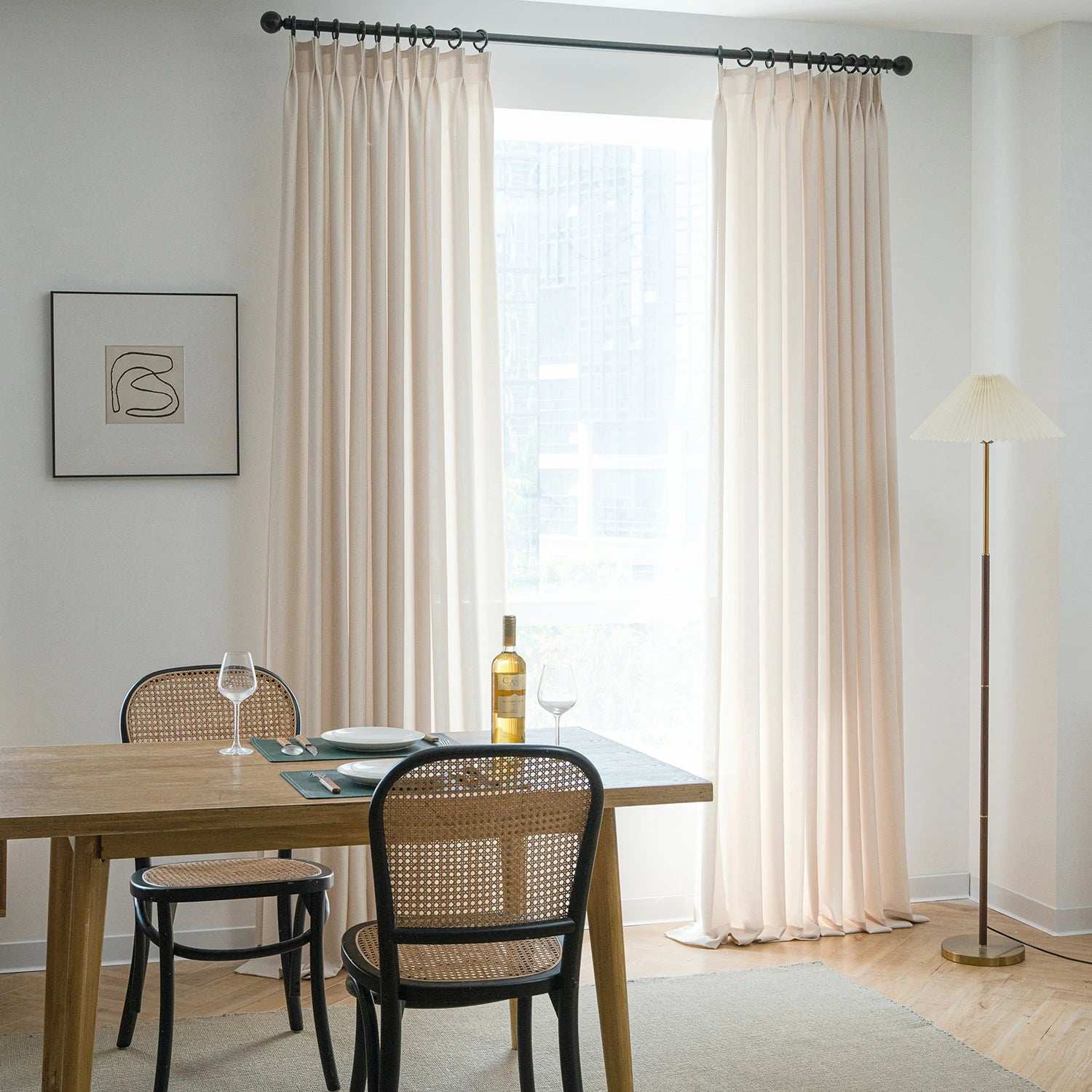 Dandelion Polyester Pinch Pleat Drapery Custom Curtains Blackout Curtains Beige White
