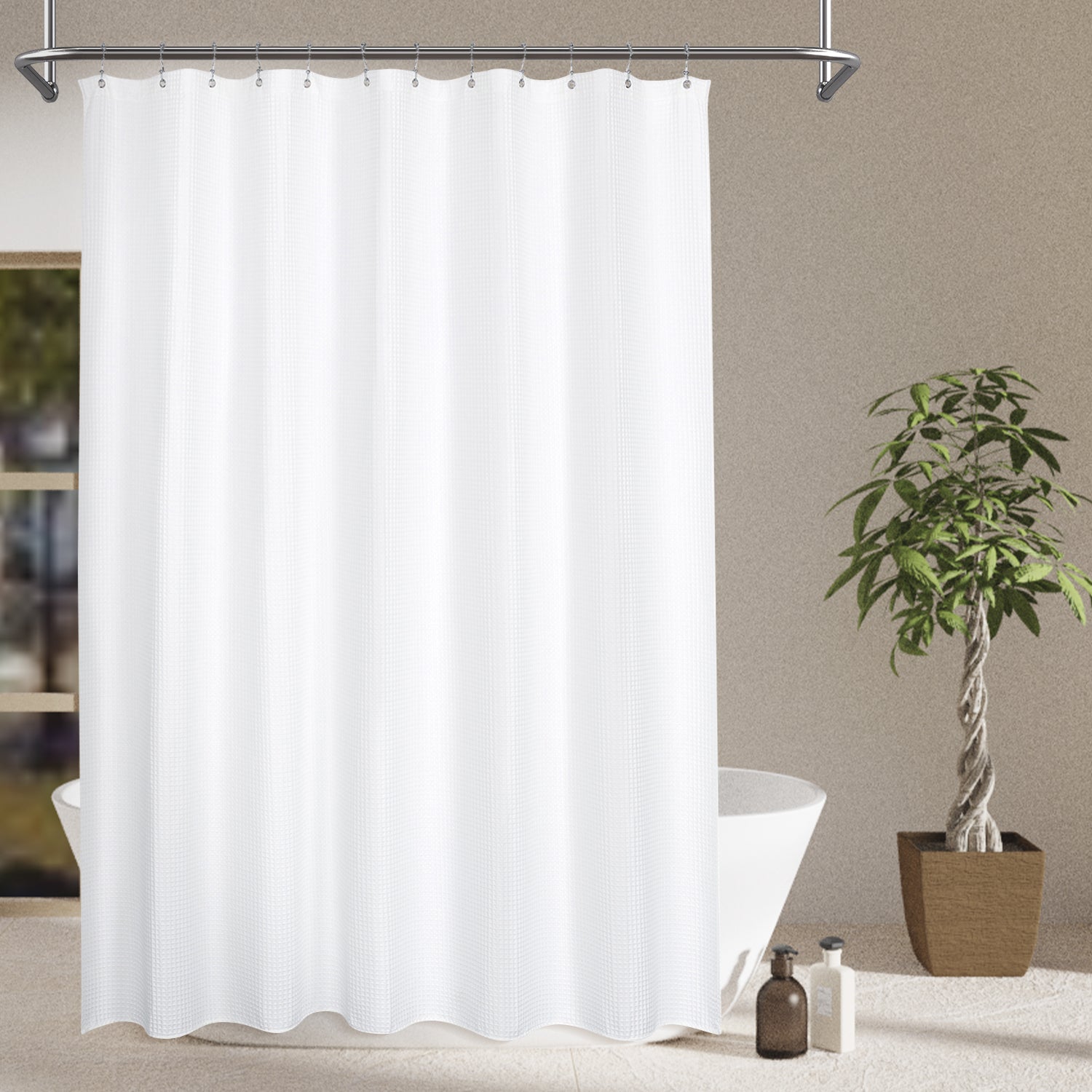 NESTEXTILES  Waffle Weave Shower Curtain with Hooks
